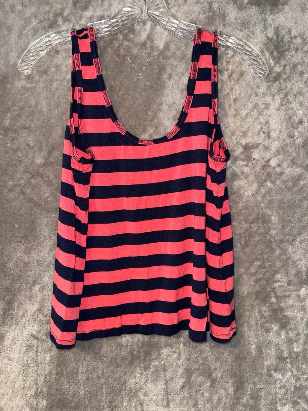 Splendid Women's M Orange Navy Stripe Stretch Nautical Beach Racerback Tank Top
